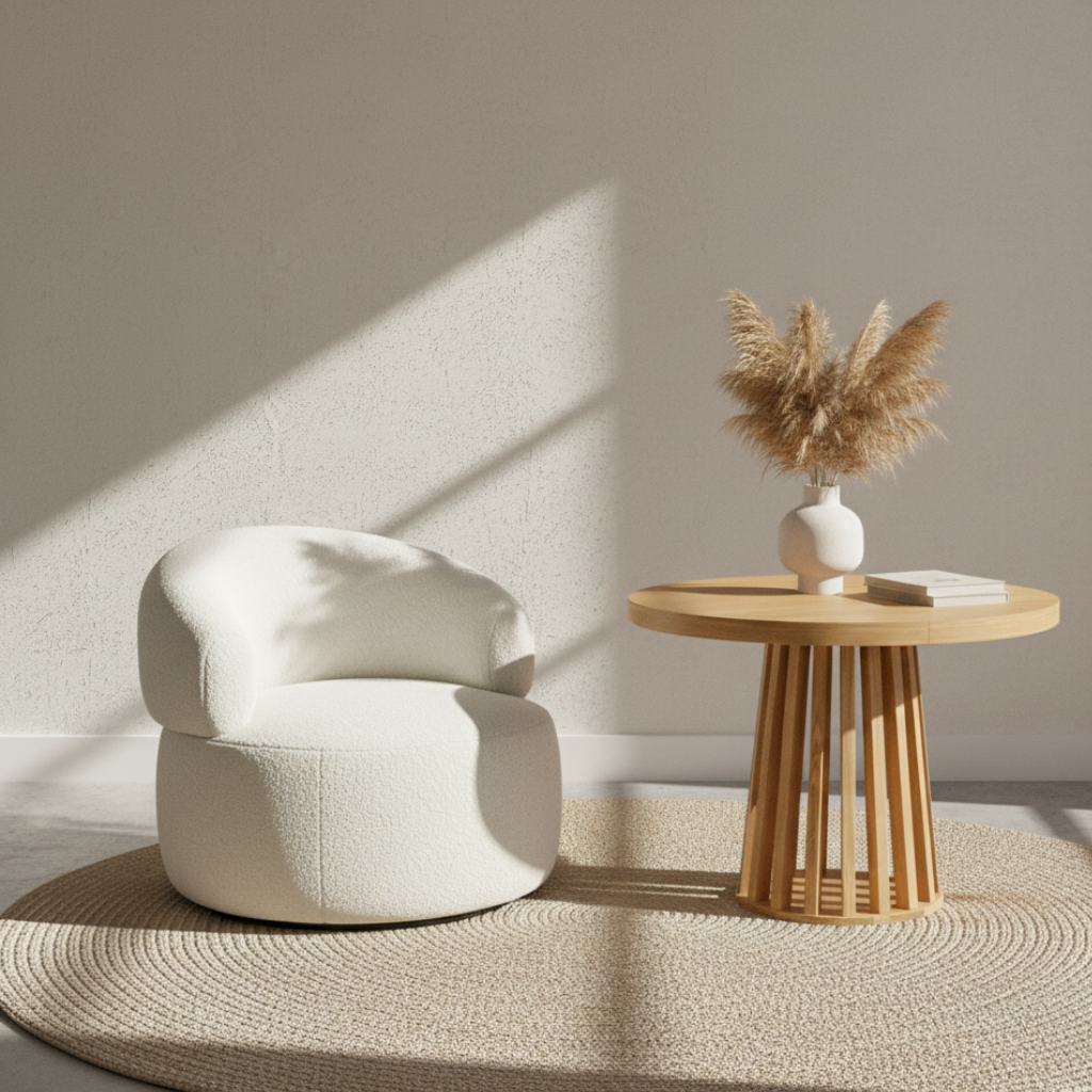 Beżowy fotel coco w salonie